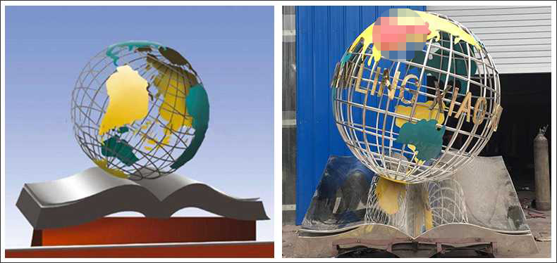不銹鋼地球，景觀地球雕塑，學校地球儀擺件