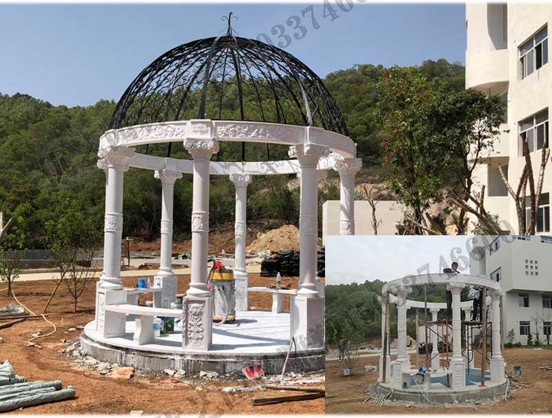 石雕涼亭案例，景觀涼亭怎樣安裝，石雕涼亭定制工廠